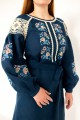 Dress linen long blue embroidered shirt Nastusya