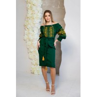 Embroidered dress Teresa (emerald with gold)