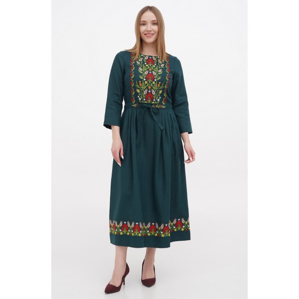 Dress embroidered with green Crane