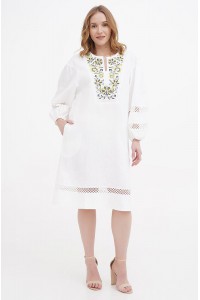 Dress linen long white embroidered shirt Boguslava