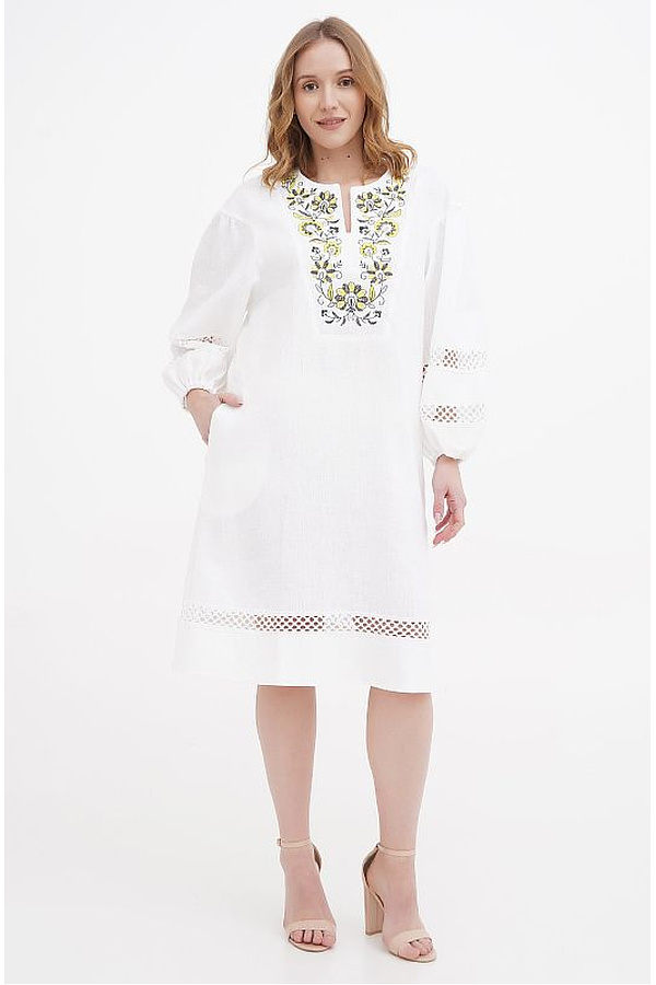 Dress linen long white embroidered shirt Boguslava