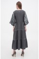 Boyana's long gray embroidered linen dress is new