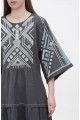 Boyana's long gray embroidered linen dress is new