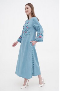 Cheremshina blue embroidered dress