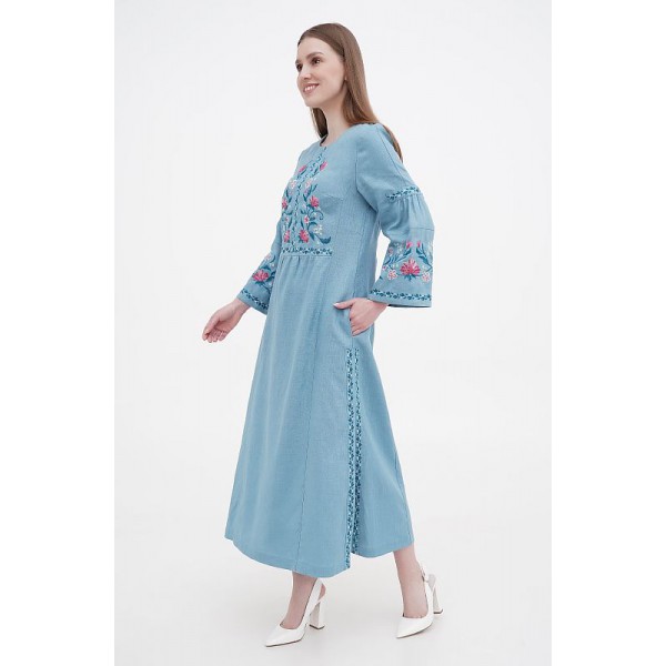 Cheremshina blue embroidered dress