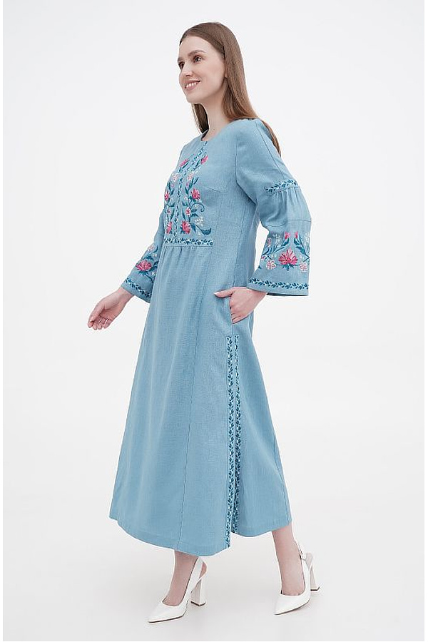 Cheremshina blue embroidered dress