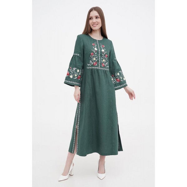 Cheremshina green embroidered dress