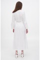 Roksana's long white linen embroidered dress