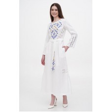 Roksana's long white linen embroidered dress