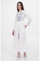 Roksana's long white linen embroidered dress