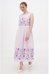 Vitalina, women's embroidered pink dress with floral ornament