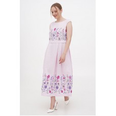 Vitalina, women's embroidered pink dress with floral ornament