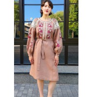 Dress linen pink embroidered shirt Nastusha