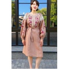Платье из льна розовое с вышивкой рубашки Настюши