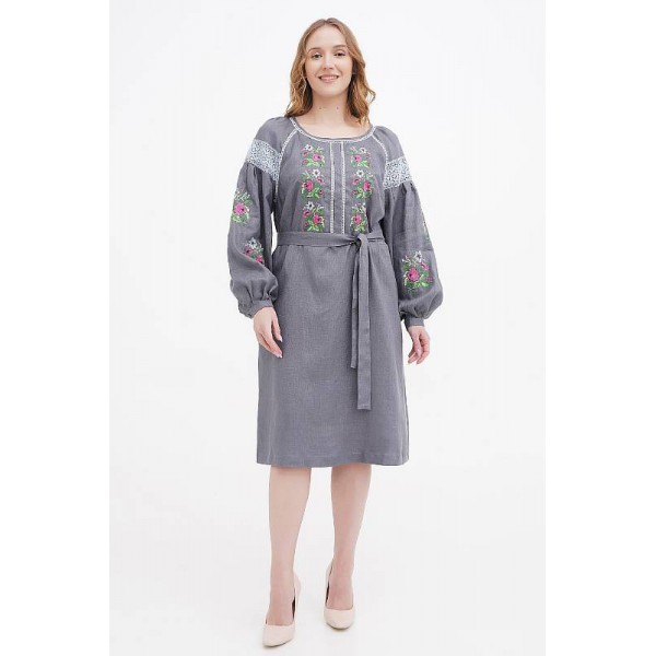 Dress linen gray embroidered shirt Nastusha