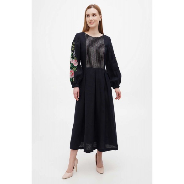 Long black linen dress Feodora