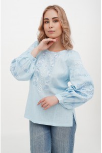 Блакитна блузка лляна вишиванка Дзвінка