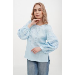 Блакитна блузка лляна вишиванка Дзвінка