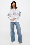 Women's white embroidered shirt with blue embroidery Swallow