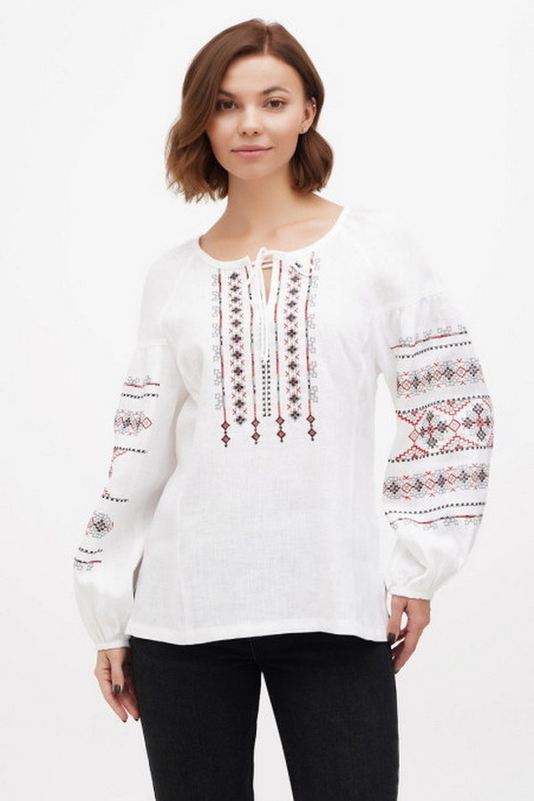 Women's white embroidered shirt with red embroidery Swallow