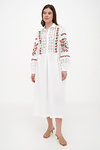 White embroidered dress with lace Kalyna festive linen dress