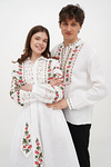 White embroidered dress with lace Kalyna festive linen dress