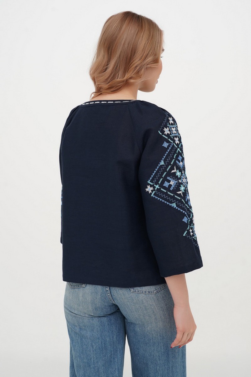 Dark blue linen embroidered blouse Alnus