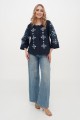 Dark blue linen embroidered blouse Alnus