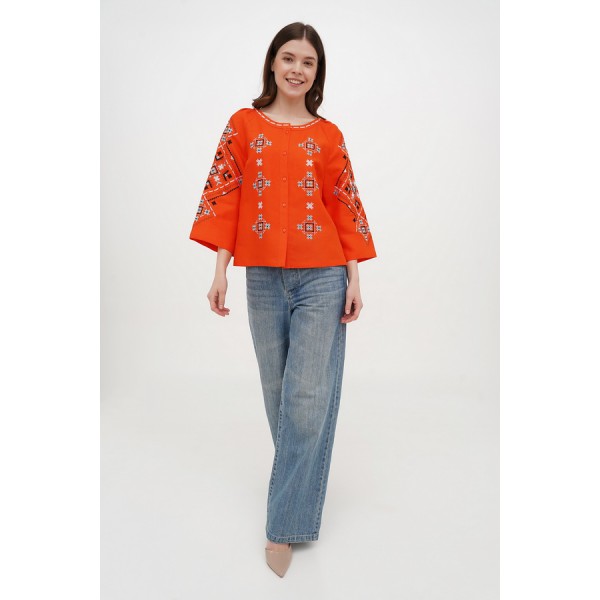 Red linen embroidered blouse Alnus