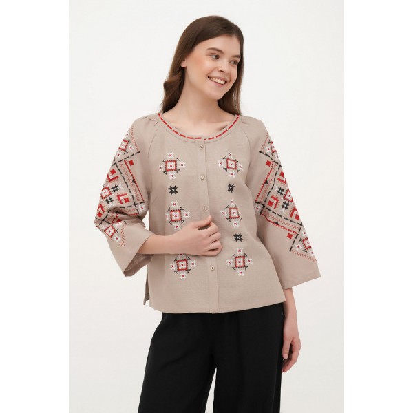 Beige linen embroidered blouse Alnus