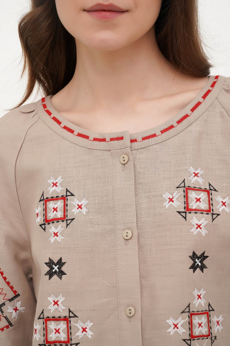 Beige linen embroidered blouse Alnus