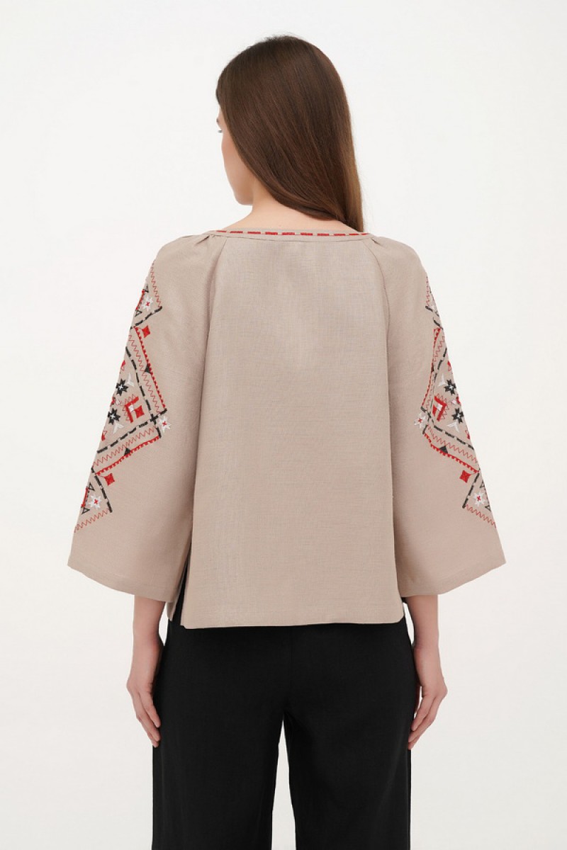 Beige linen embroidered blouse Alnus