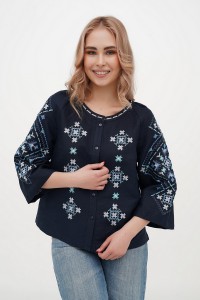 Dark blue linen embroidered blouse Alnus