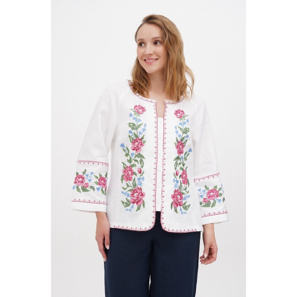 Modern embroidered shirt Nadiia, white linen