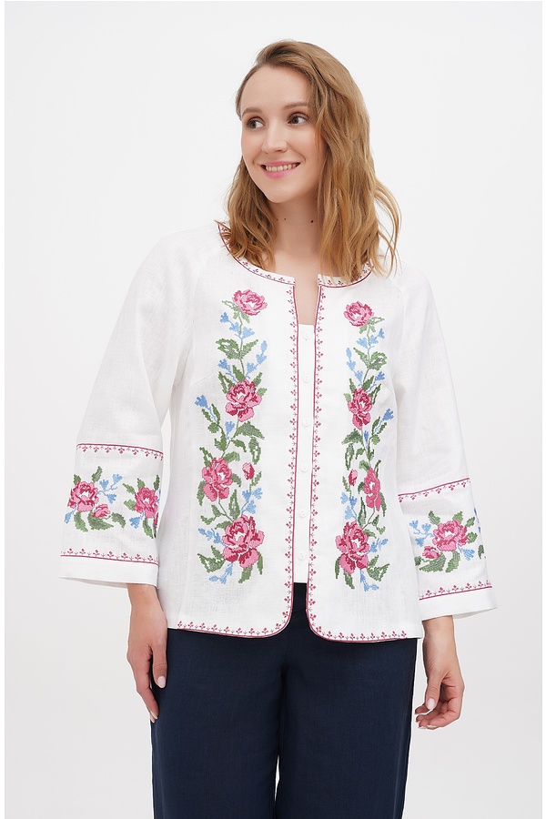Modern embroidered shirt Nadiia, white linen, 64