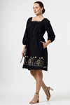 Beata black linen dress with embroidery