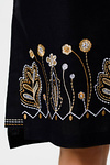 Beata black linen dress with embroidery