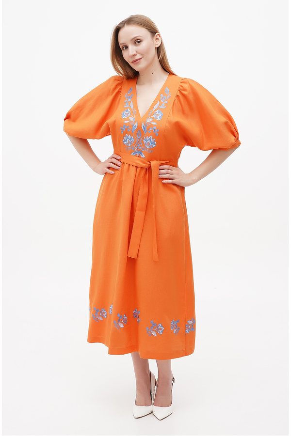 Orange embroidered dress Vyshyvanka Lada