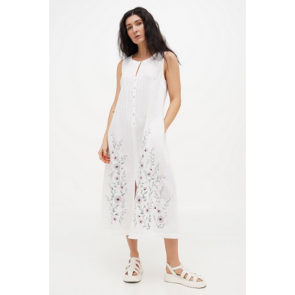 White embroidered dress Neia without sleeves