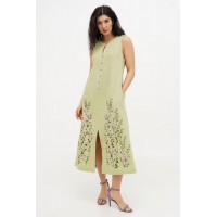 Light green embroidered dress Neia without sleeves
