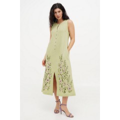 Light green embroidered dress Neia without sleeves