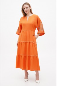 Orange embroidered dress Borislava