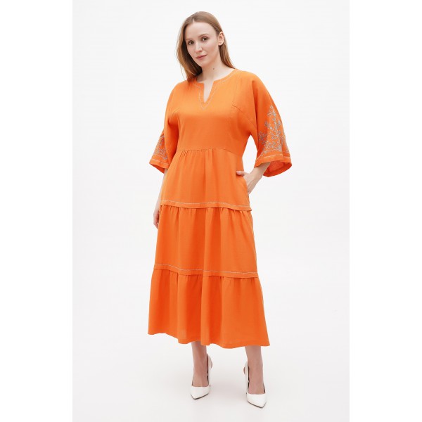 Orange embroidered dress Borislava