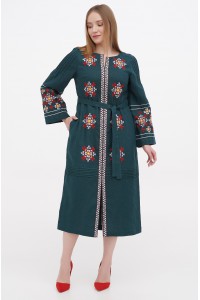 Green dress embroidered vyshyvanka Holiday