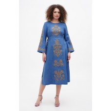 Длинное голубое льняное платье "Десна"