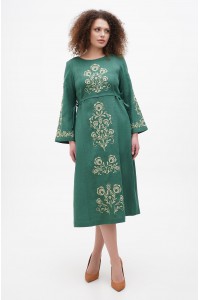 Green long linen dress Desna