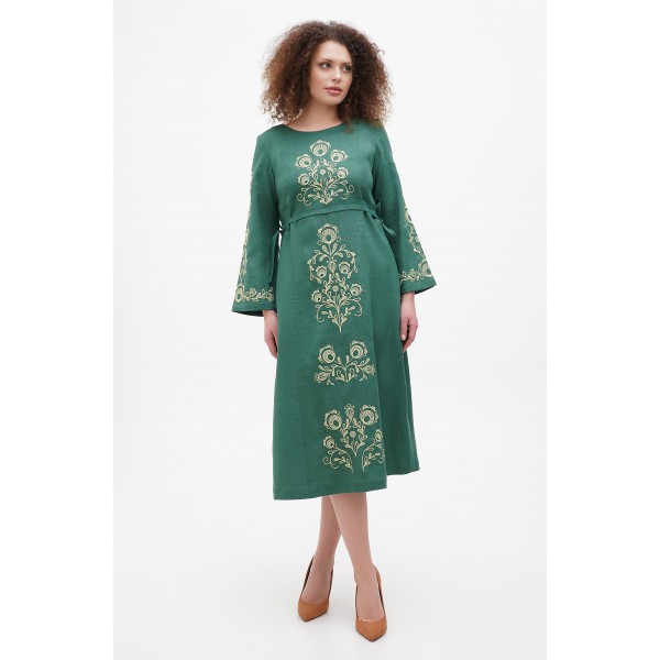 Green long linen dress Desna