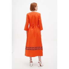 Платье льняное длинное оранжевое Млада