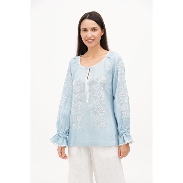 Blue embroidered women's shirt Teresa