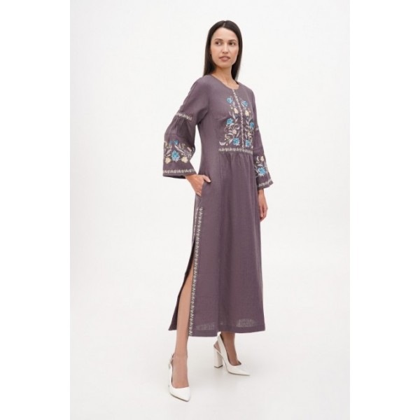 Cheremshina brown embroidered dress